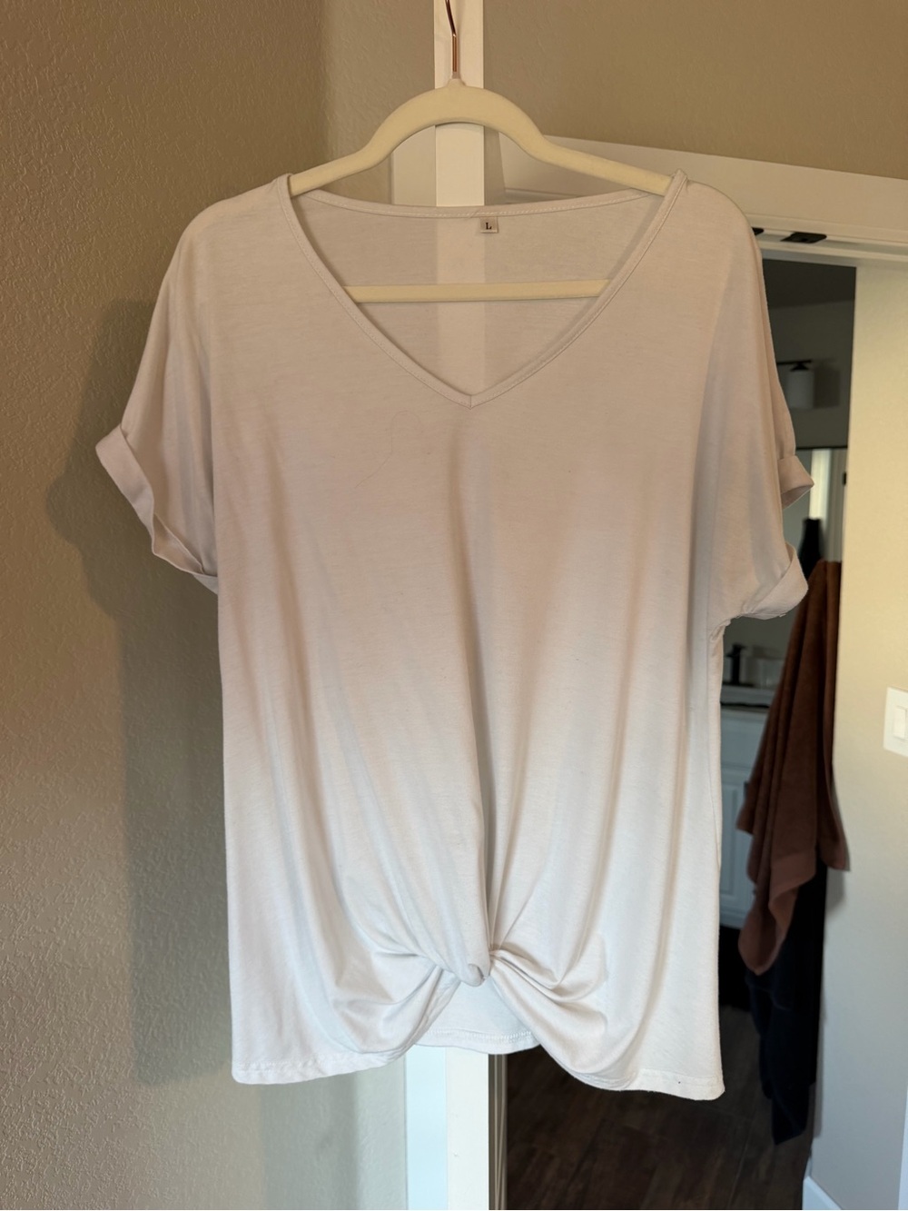 V-Neck Knot Front Women’s Top - White